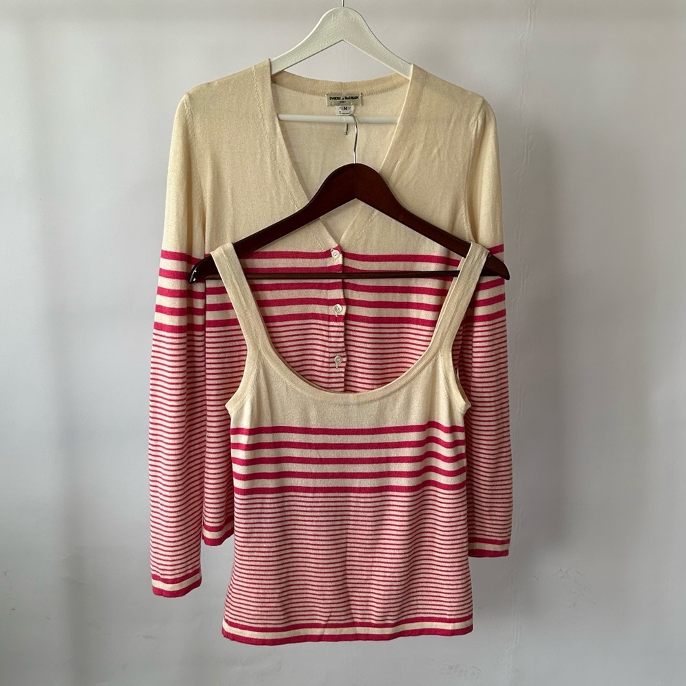 VTG 80s Ivoire de Balmain Paris Striped Cardigan & Cami Set | Silk Cashmere M - Picture 6 of 14